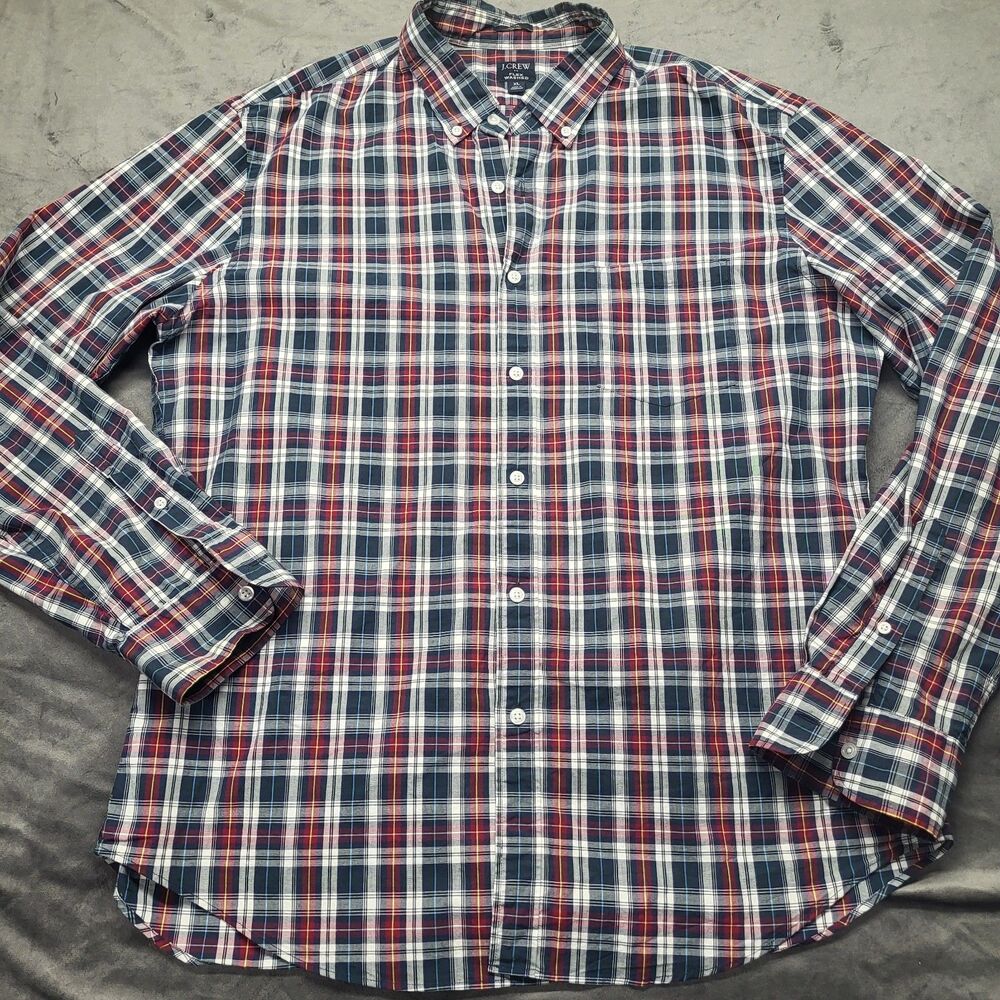 Mens J Crew Flex Washed Shirt Slim Fit Button Down XL Blue Plaid Soft